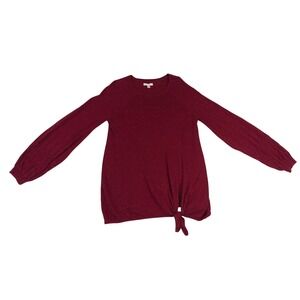LC Lauren Conrad Burgundy Side Tie Balloon Sleeve Sweater Flecked Texture Small